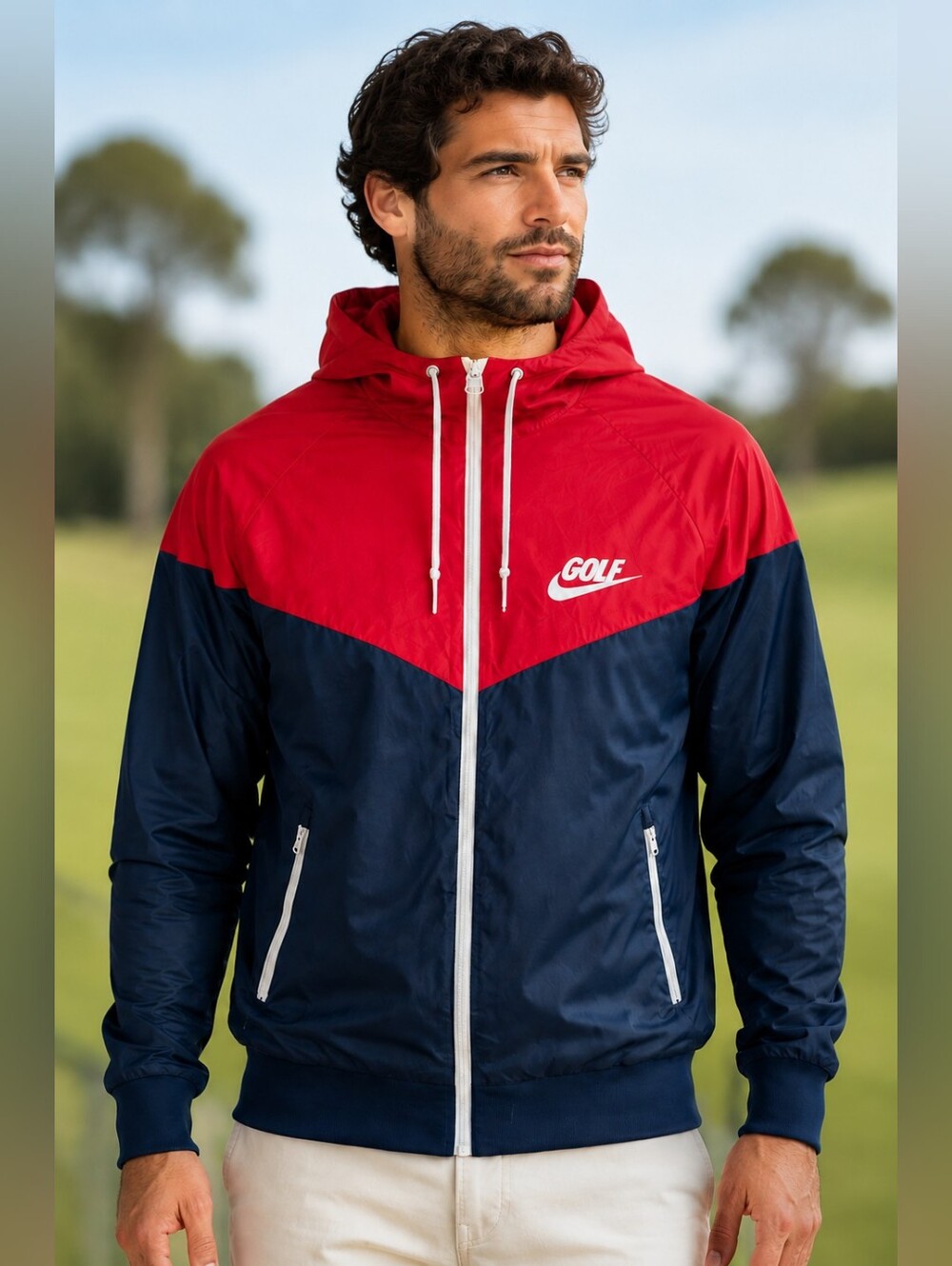 Nike Golf Windbreaker Jacket L Red Navy Athleisure Golfcore Sporty Retro